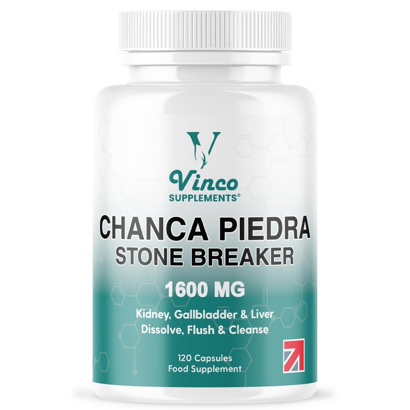 Vinco Supplements Vinco Chanca Piedra Capsules - Stone Breaker -1600mg â€“ 120 Capsules - Peruvian Source - Kidney Stone Crusher Gallbladder Support - Dissolve, Flush & Cleanse - Made in The UK - Image 1